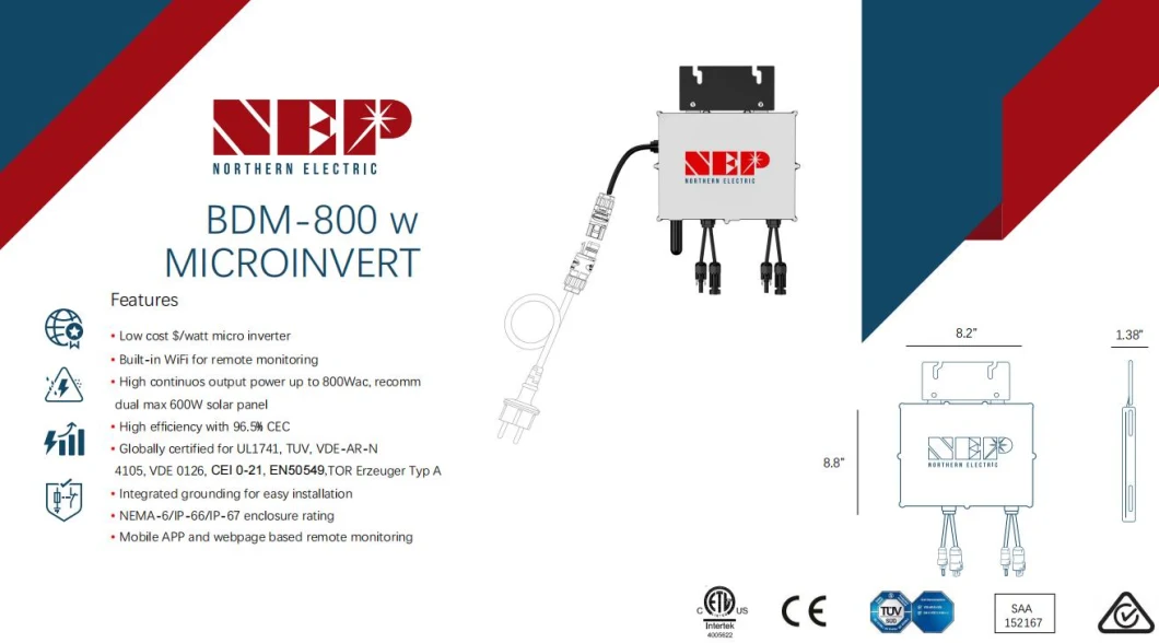 Ready Stock 800 Watt Smart Grid Tie Solar Micro Inverter WiFi Communication Nep Bdm 800 Microinverter 800W