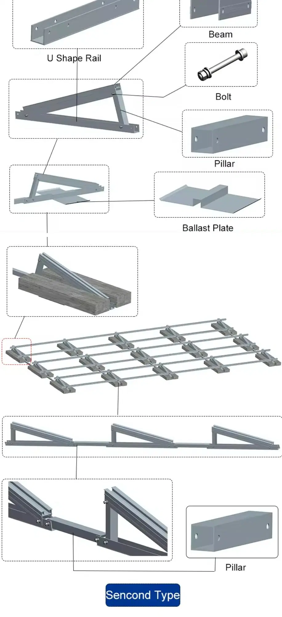 China Factory Price Solar Panel Flat Roof Installation Mounting Solar Ballasted Roof Mounting Systems