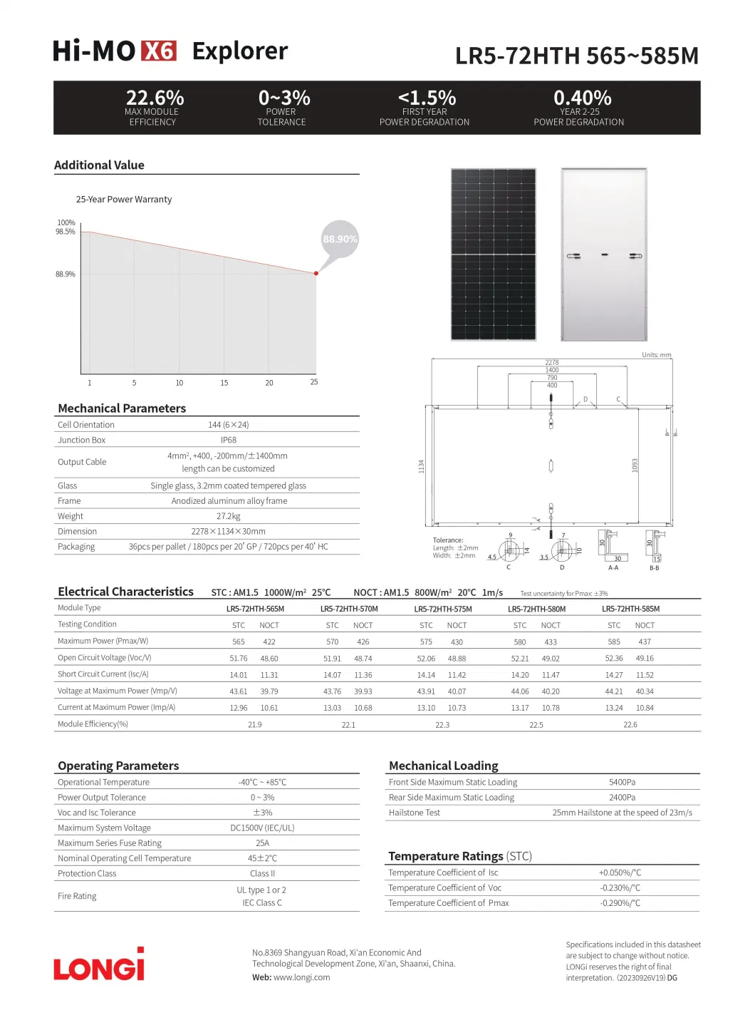 Longi Hi-Mo X6 Explorer Lr5-72hth-585m 580W 575W 570W 565W Watt Mono Hpbc Solar Panel Price Sun Cells PV Photovoltaic Modules Jinko/Ja/Mysolar/Trina Wholesale