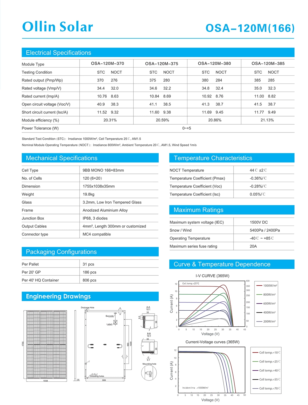 370W 375W 380W 385W PV Energia Flexible Mono All Crystalline Full Shingled Perc Poly IP68 Solar Panel