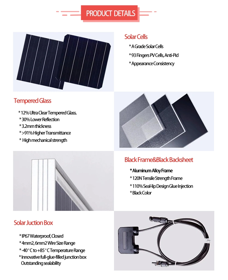 A Grade Small Solar Panel Monocrystalline 10W 20W 30W 40W 50W 60W 70W 80W 90W 100W 120W