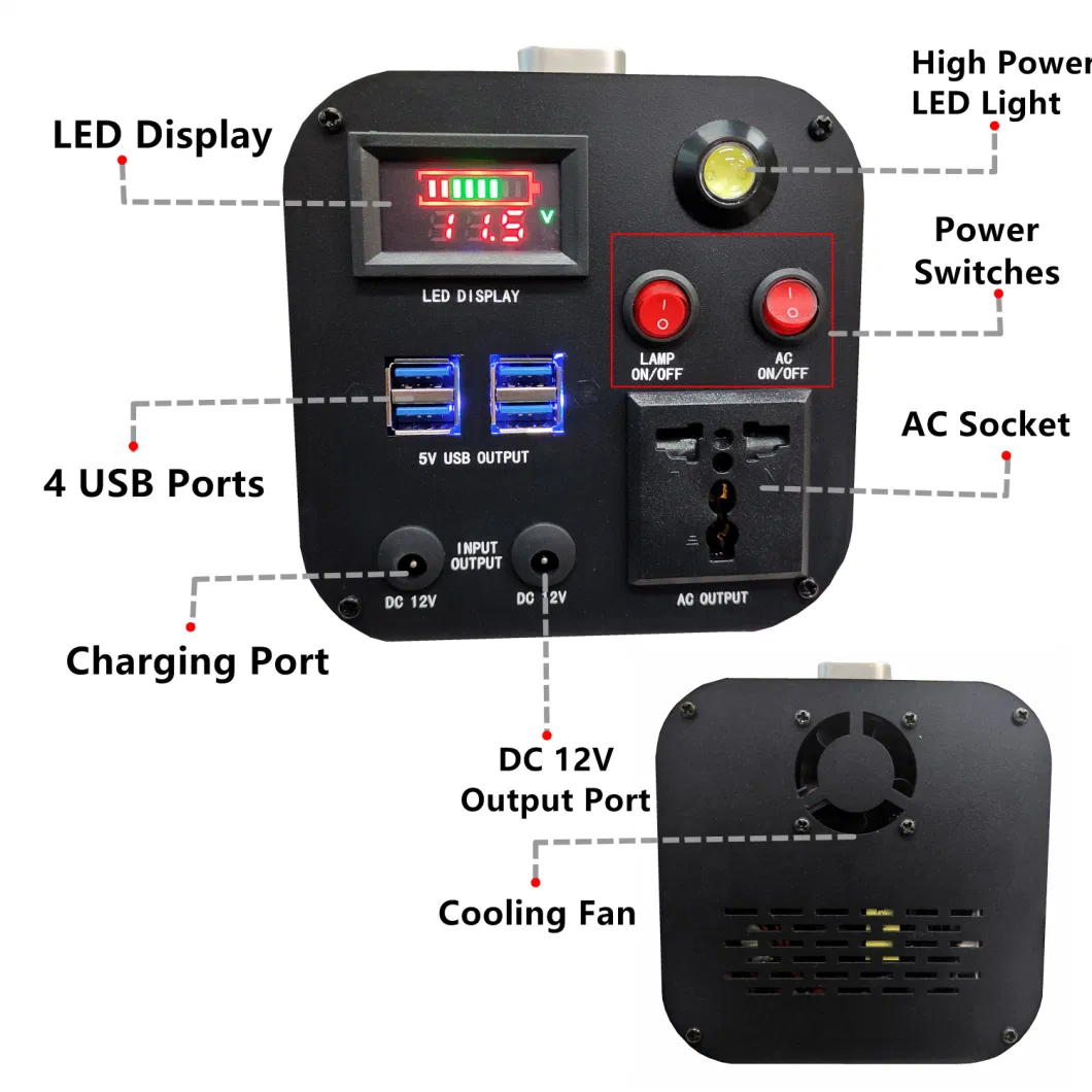 30000mAh Solar Power Station Built-in Battery and Inverter 300W Modified Sine Wave