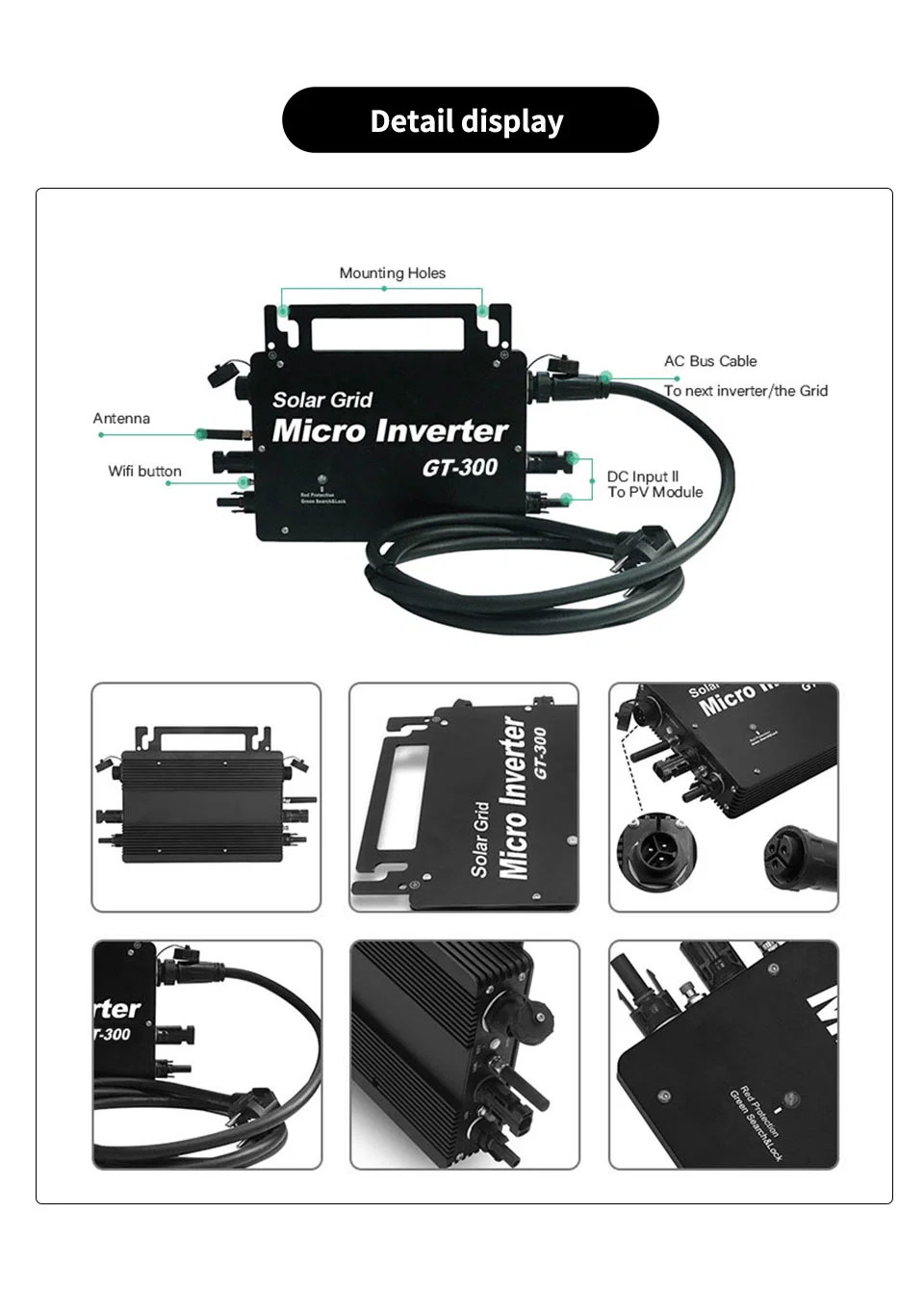 Gt 400W Silver IP66 Waterproof Smart WiFi Control Solar Micro Grid-Connected Inverter