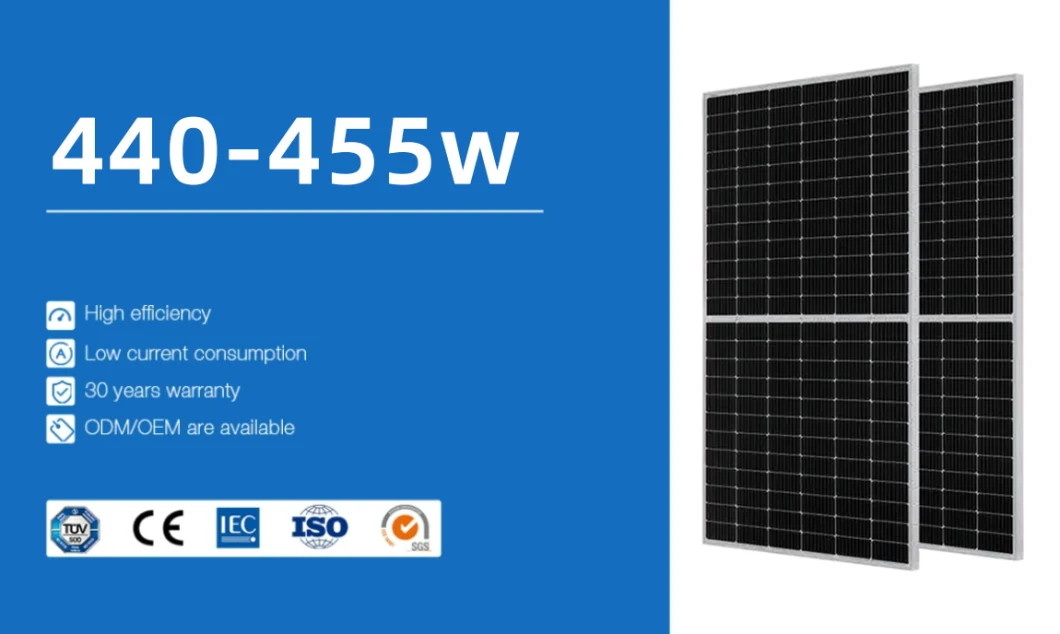 Half Cell Solar Module 440W 455W Mono Solar Panel with 25 Years Warranty