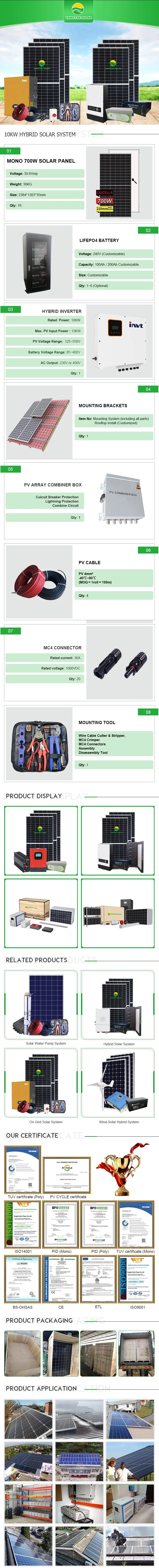 Easy Installation 10 Years Warranty Hybrid Battery Storage 10kw Solar Panel Power Energy System