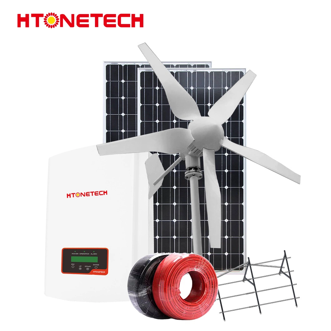 Htonetech China Solar Panel 500W Monocrystalline Flexible Factory 8kw 10kw 15kw 5000W on-Grid Solar Power System with 100 Watt Wind Generator