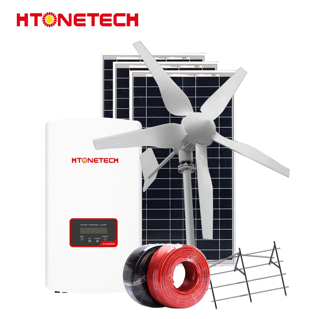 Htonetech China Solar Panel 500W Monocrystalline Flexible Factory 8kw 10kw 15kw 5000W on-Grid Solar Power System with 100 Watt Wind Generator