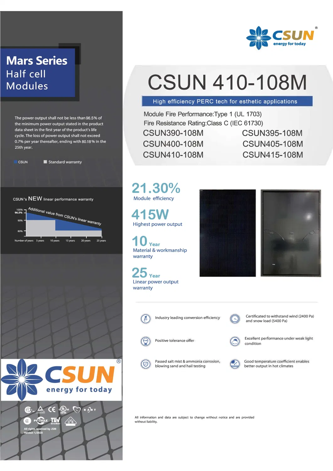 Csun 410wp High Capacity Factory Mono Solar Panels