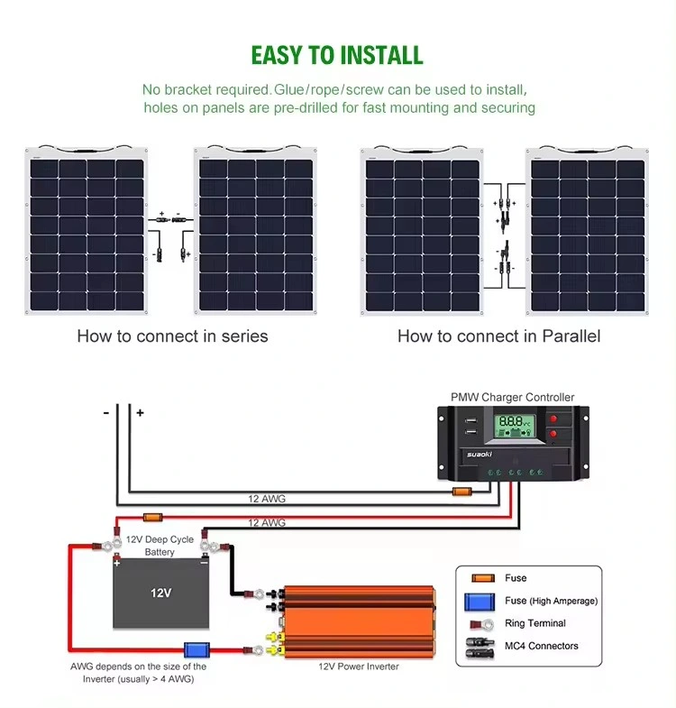 Extra Strength Light Weight ETFE Semi Flexible Solar Panel 100W 120W 200W 300W 400 Watt for RV Boat Camping Sticker Solar Panels