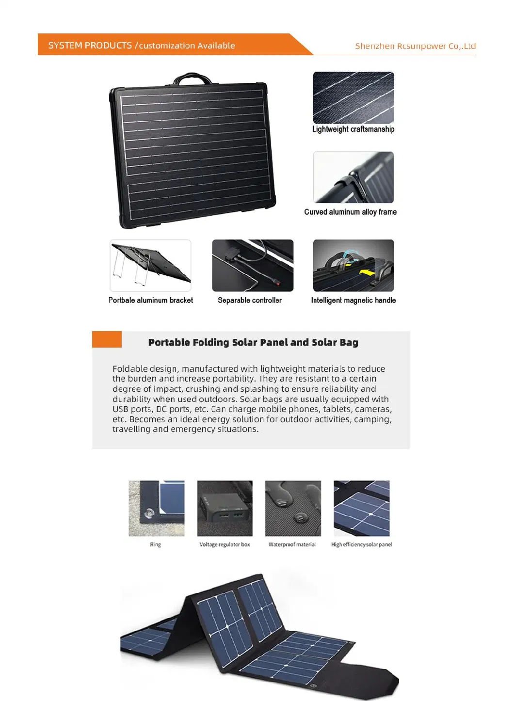 40W Portable Outdoor Camping Photovoltaic Panels Folding Solar Panel Monocrystalline 18V Charger