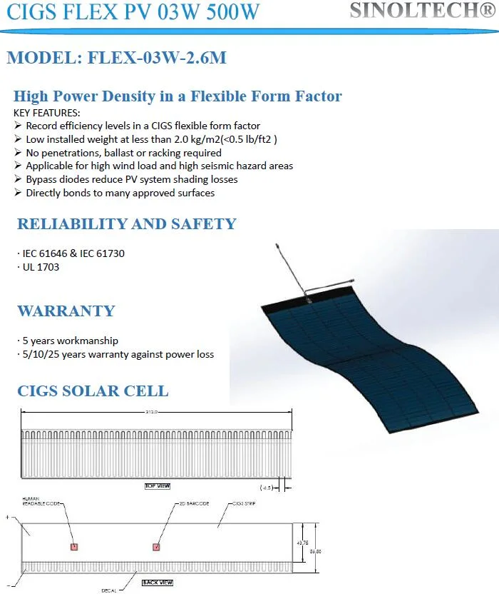 Camping Use Flexible Photovoltaic Laminate Solar Panel 500W (FLEX-03W-2.6M)