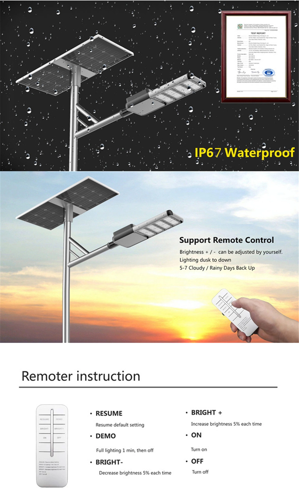 IP67 30W50W80W100W120wall in Two Solar Panel LED Street Light