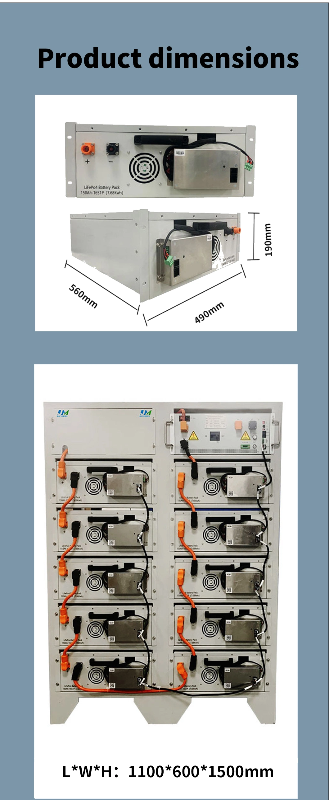 Lithium Ion LiFePO4 Solar Battery Pack Portable High Capacity 51.2 Volt 150ah Solar System Inverter Battery