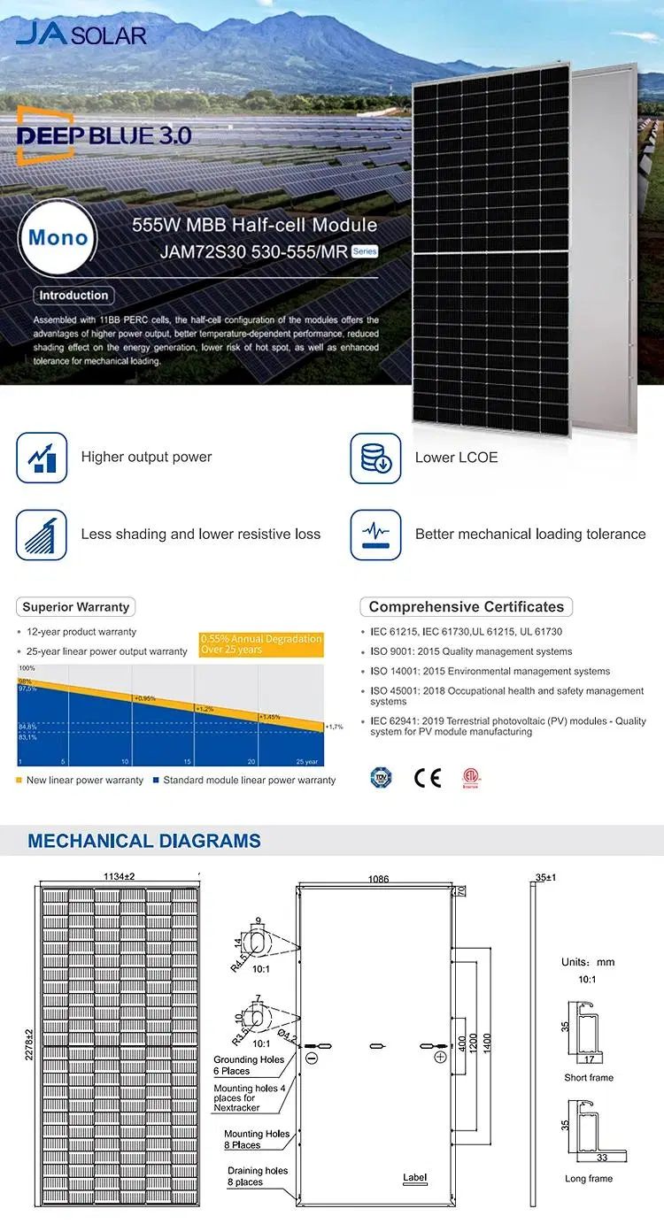 Wholesale Longi/Ja/Jinko Mono/Monocrystalline/PV/Photovoltaic Home Cells Solar Power Panel Price/Cost 550 Watt 550W 555W 560W 570W 580W 585W