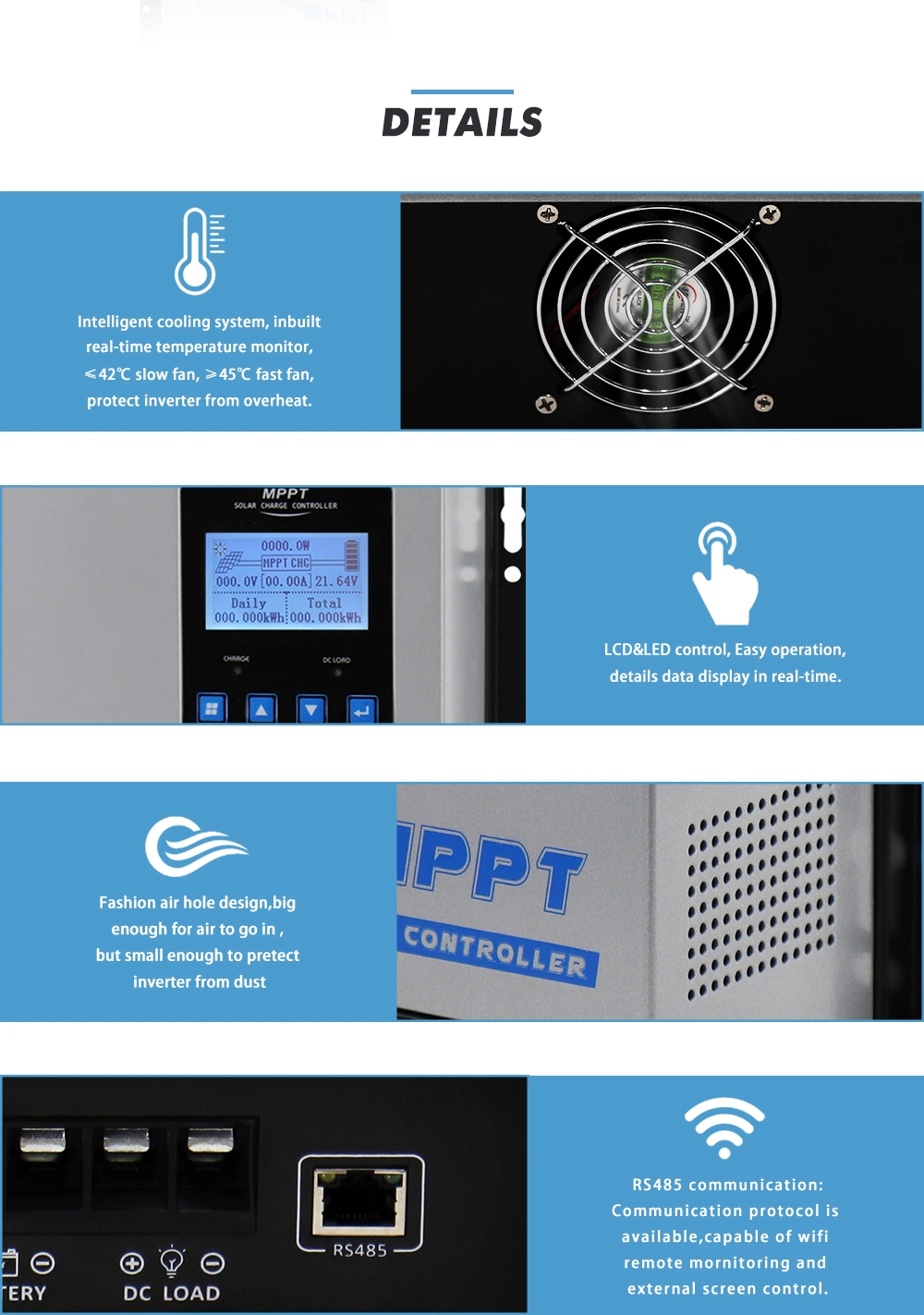 MPPT Solar Charge Controller 48V 96V 120A for Home Solar Panel System