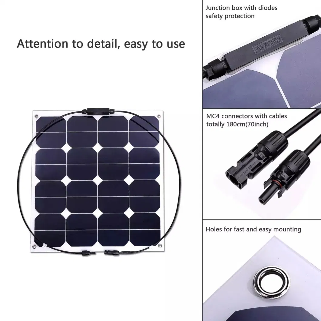 Mini 18V 24V 36V Thin Film Flexible 50W Sunpower Solar Panel