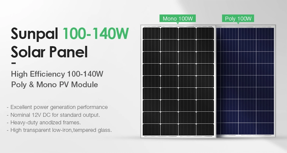 Sunpal Solar Panel 100W 110W 120W 130W 140W 150W 160W 200W Home 100 W Mono Poly Price