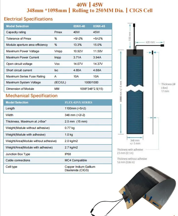 Flex-03nx 40W 45W Flexible Thin Film CIGS Solar Panel