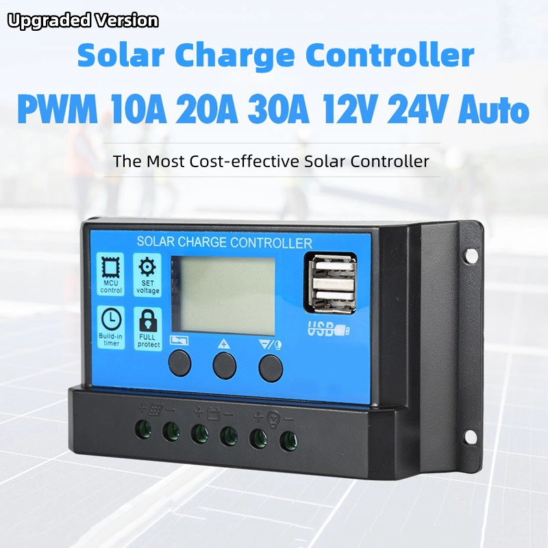 Upgraded Smart Solar Charge Controller 10A 20A 30A 12V 24V Auto PWM PV Regulator LCD Dual USB Solar Charge Controller for Solar Panel Battery Charger