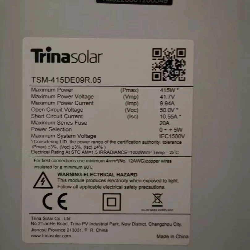 Half Cell Trina Full Black Solar Panel 405W 415W 410W Europe Home Installation 425W 420W PV Panel