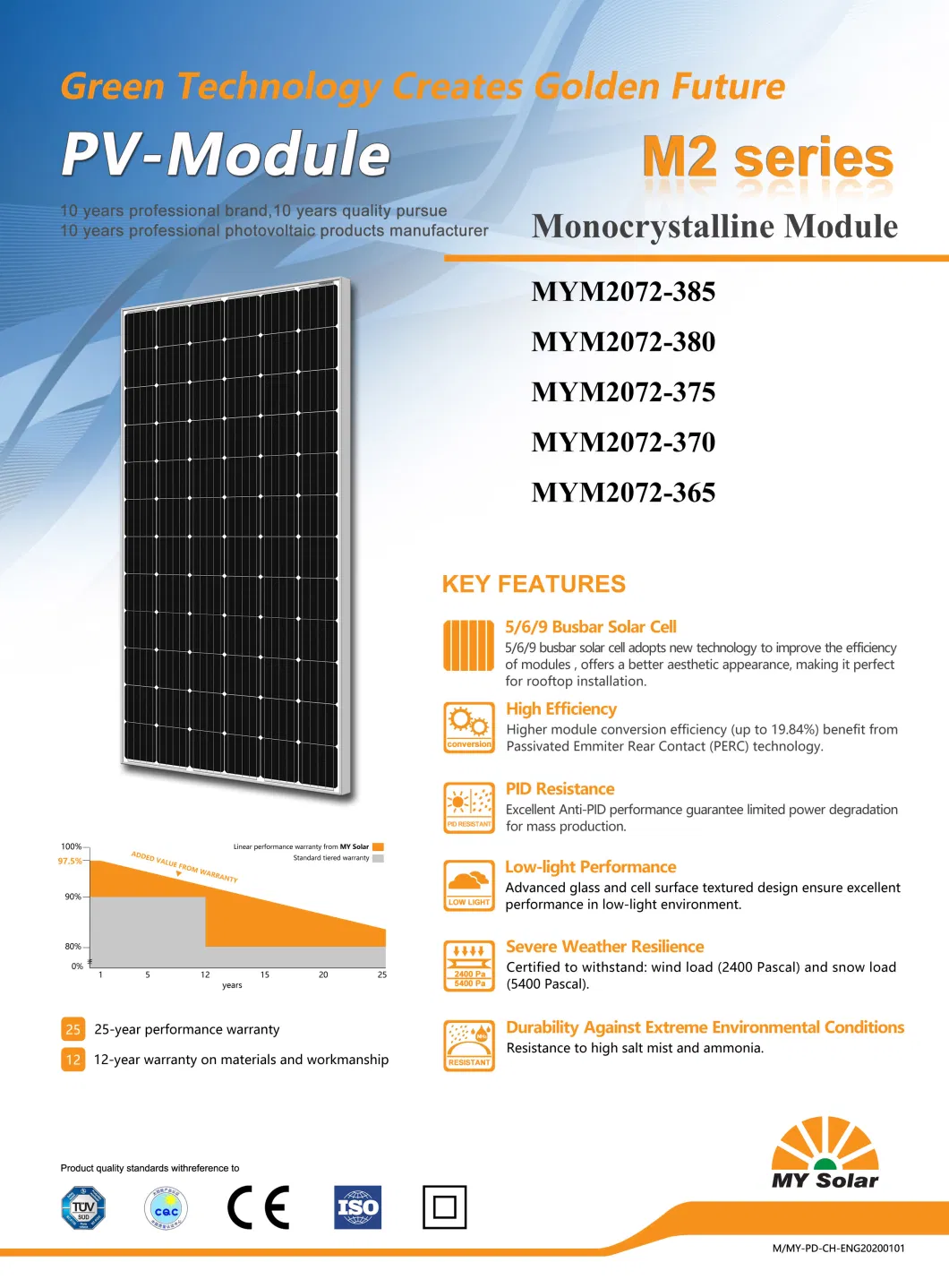 My Solar A Grade 300W 360W 370W 380W 390W Mono Solar Panel with 25 Years Warranty