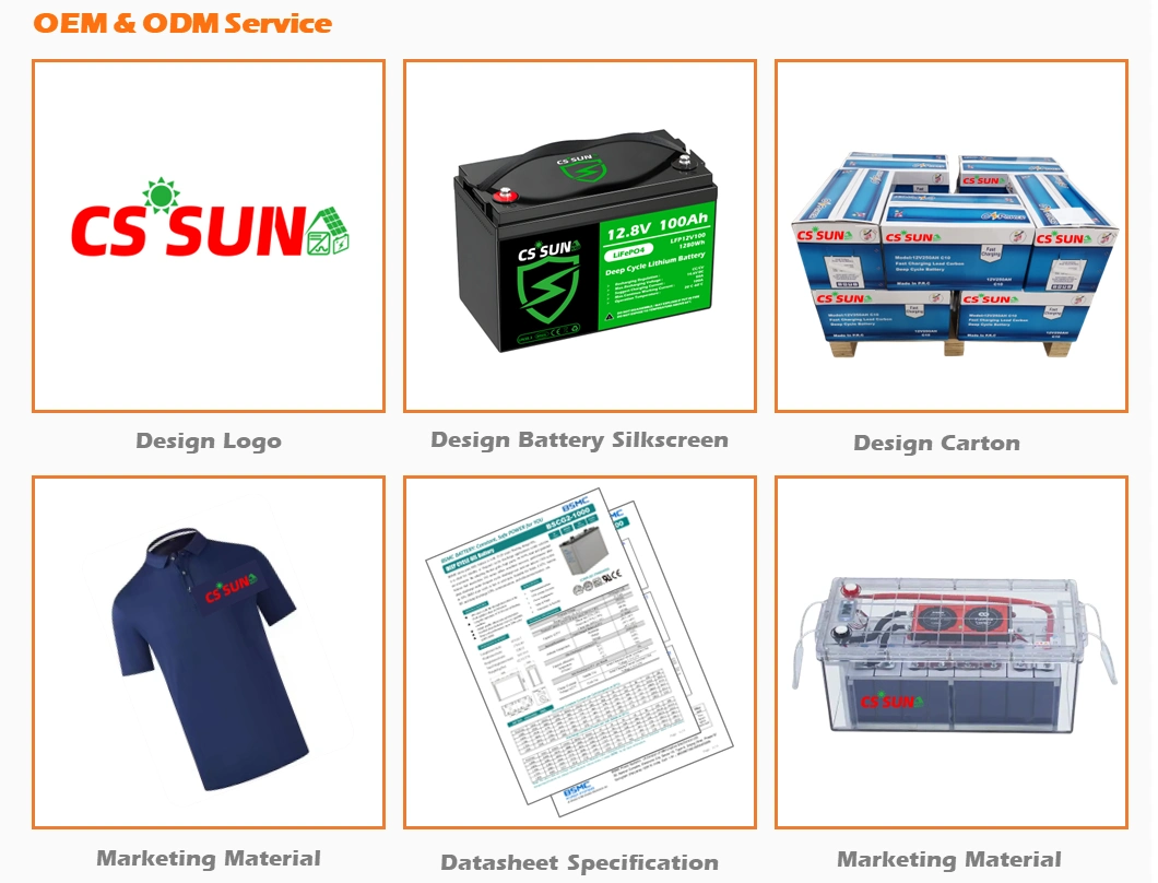 CSSUN 5Years Warranty 6000 Cycle Long Life 12V/24V/48V 50ah/100ah/200ah/400Ah LiFePO4 Lithium Ion Rechargeable Batteries for Solar/UPS/Telecom/Power Battery