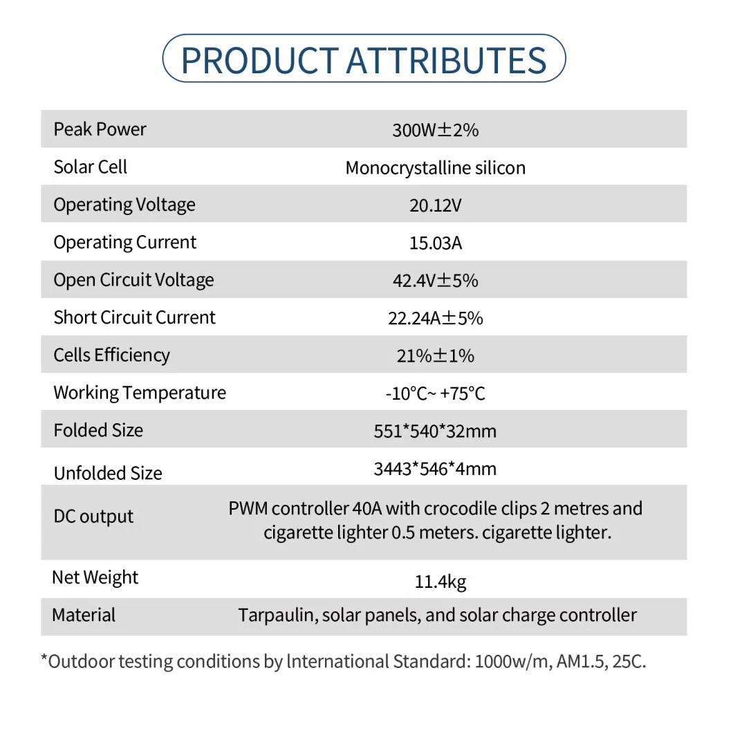 300W 20V Monocrystalline Silicon Outdoor Portable Flexible Folding Solar Panel
