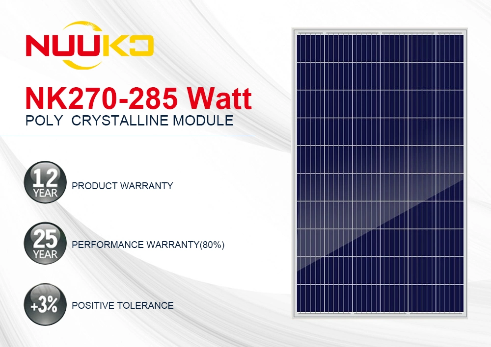 Nuuko Cheap Price Solar Panel 270W 275W 280W 285W for EU Market with Solar Battery TUV/CE CB Retie Iecee ISO CQC IEC Inmetro