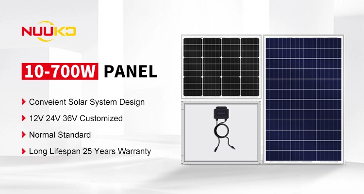 Nuuko High Quality Low Power 10W 20W 50W 100W 160W 170W 180W 200W 250W Mono Photovoltaic Solar Panel Manufacturer with Soalr Battery 25 Years Warranty