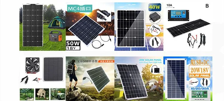 Camping Monocrystalline Energy Precio 12V 20W 60W 40W 100W 300W 400W 1000W Cells Power Flexible Solar Panel Costos Vendors