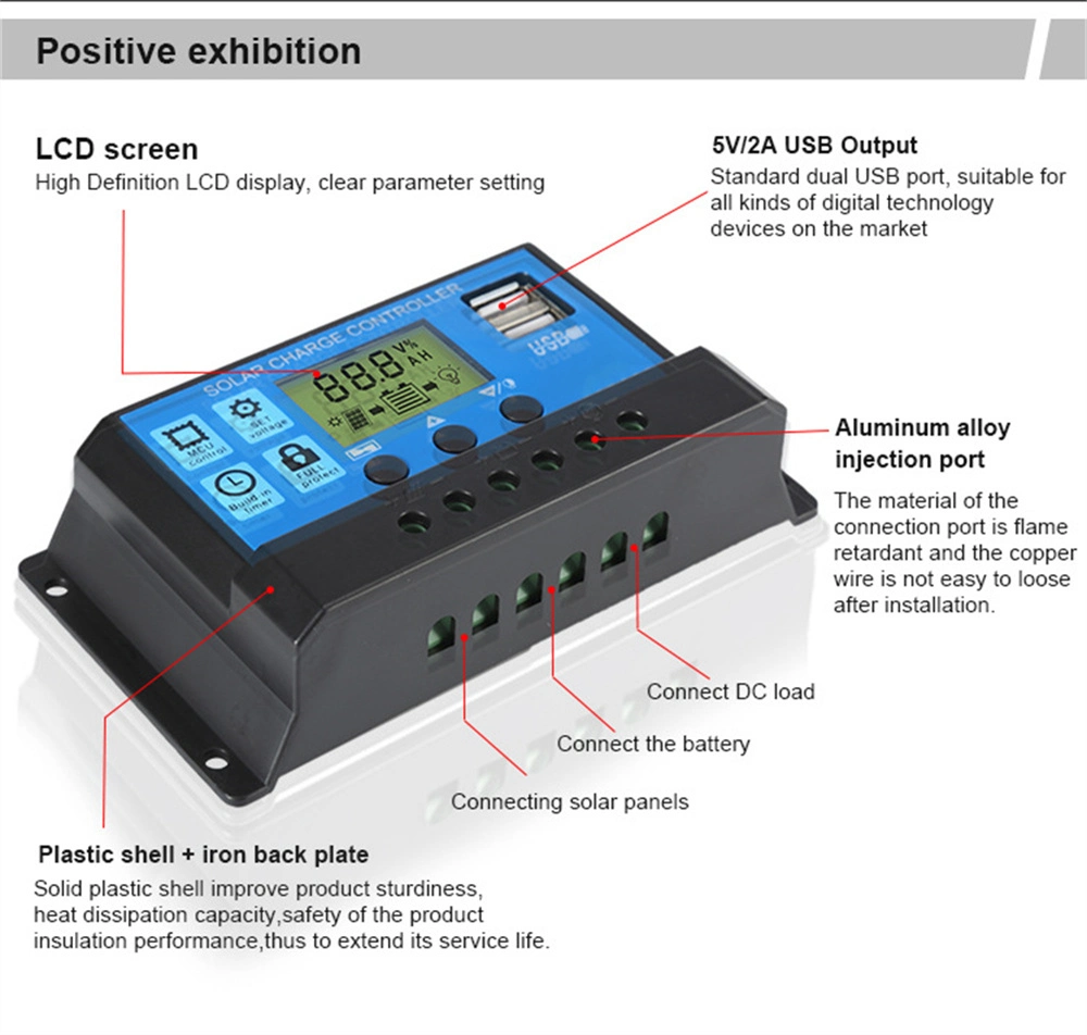 Upgraded Smart Solar Charge Controller 10A 20A 30A 12V 24V Auto PWM PV Regulator LCD Dual USB Solar Charge Controller for Solar Panel Battery Charger