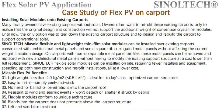 40W to 520W Flex Adhesive Thin Film Flexible Solar Panel for Tpo