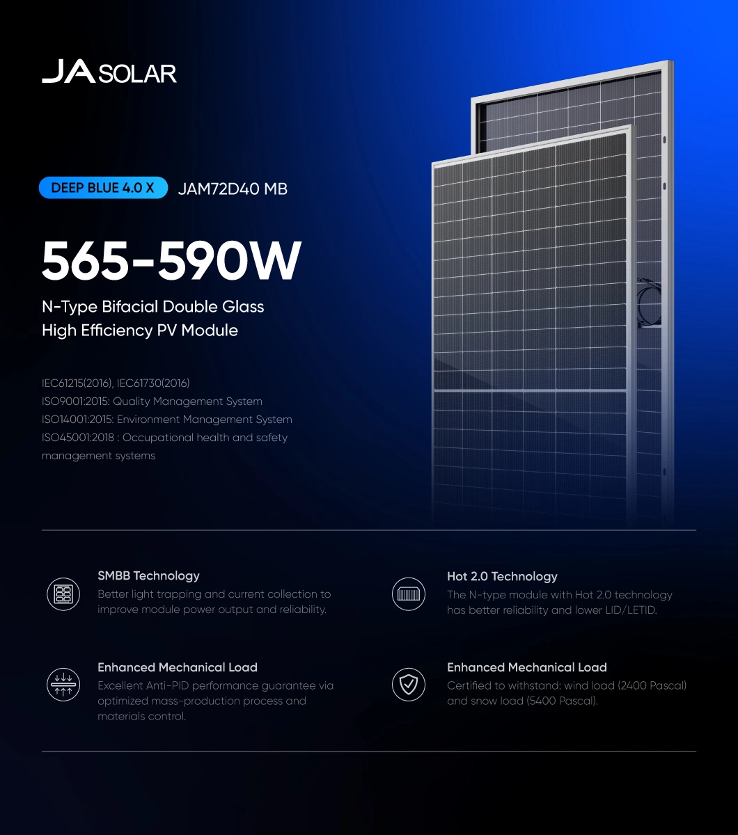 Ja Solar Solar Panel Installation 565W 570W 580W 590W Solar Panels for Home Electricity