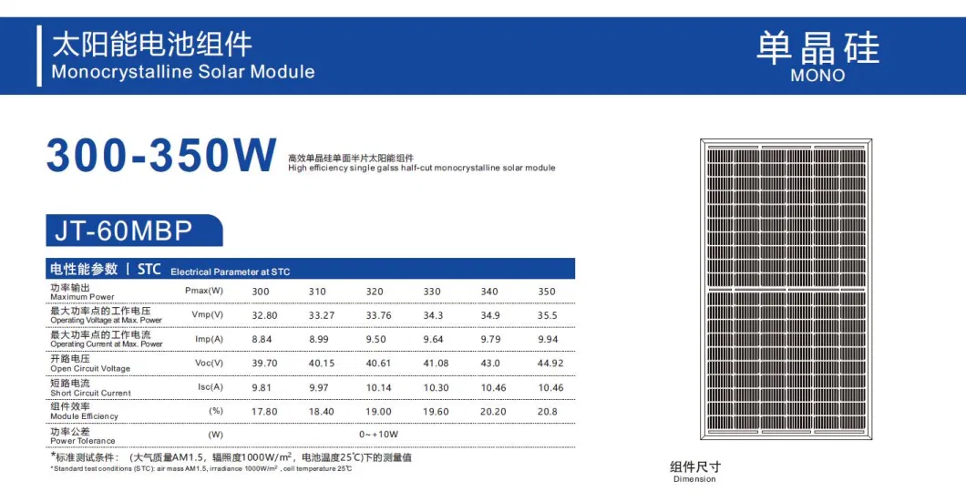 300W 450W 550W High Efficiency Single Galss Half-Cut Module Monocrystalline Solar Panel