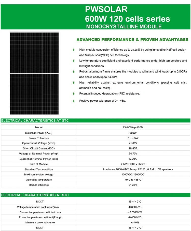 Solarpanel Home Use Solar Panel Cost 400W 450W 500W Solar Panels 600 Watt Monocrystalline Price for on Grid System Use