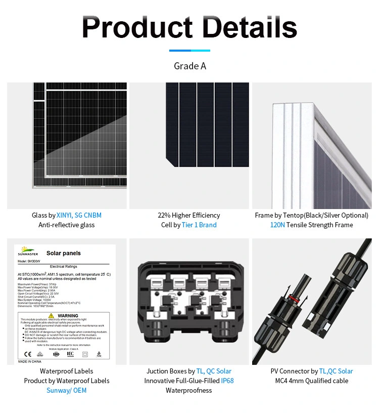 Wholesale All Black Cost 100W 275W 365W 9bb 300W 200W 150W 400 Watt PV Half Cell Doubble Glass Poly Solar Panel