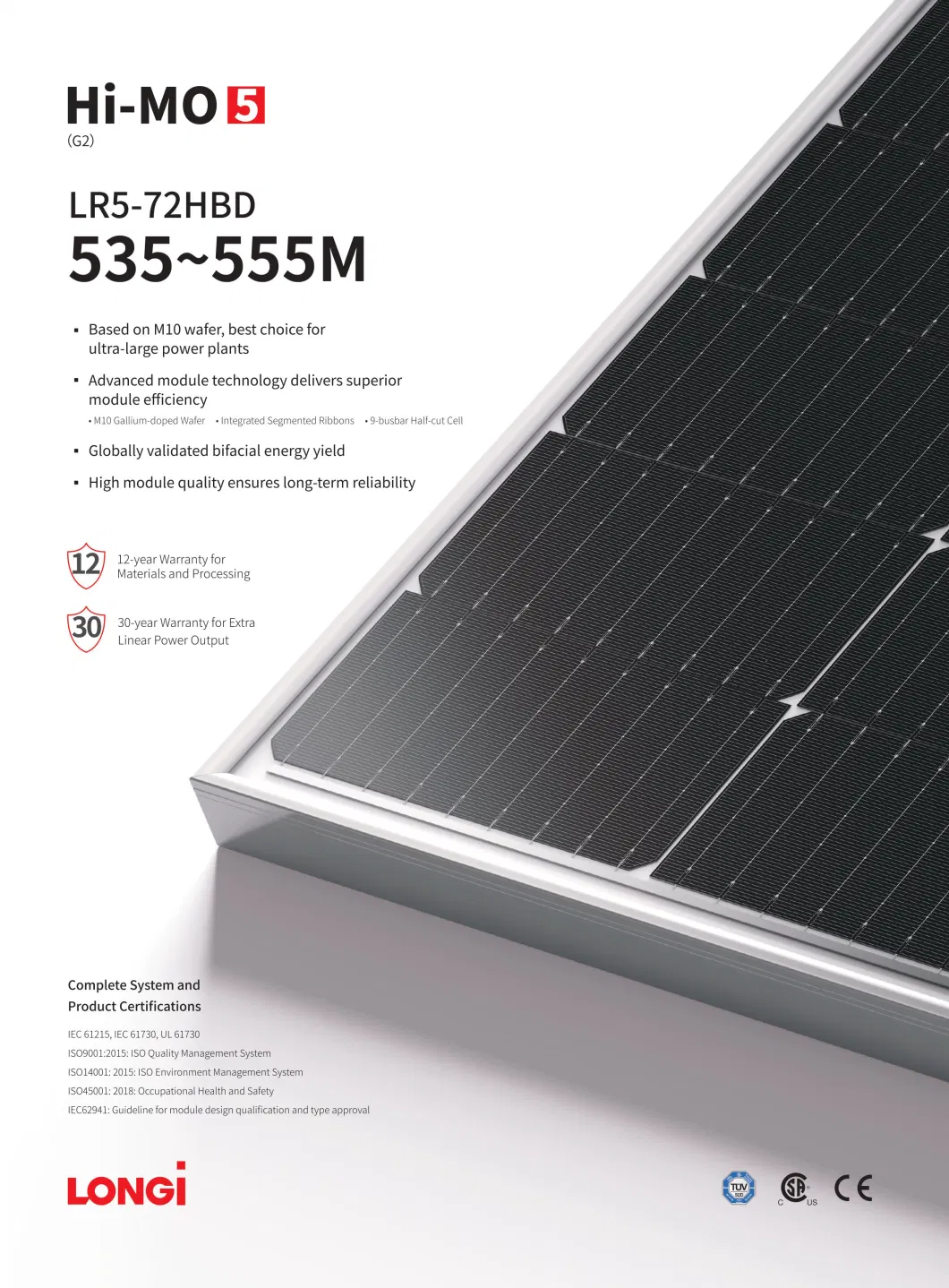 Longi/Mysolar Hot Selling Factory Direct Price 535W 540W 545W 550W 555W Half Cell Green Energy Solar Panel Sun for Home Power System