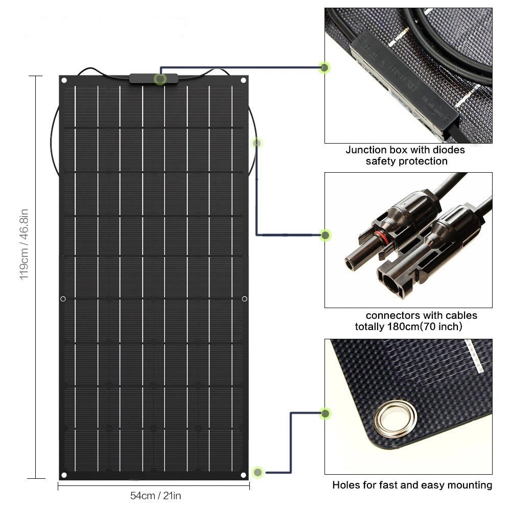 Factory High Efficiency 12V 24V 36V 100W 200W 250W 300W 360W ETFE Flexible Solar Panel