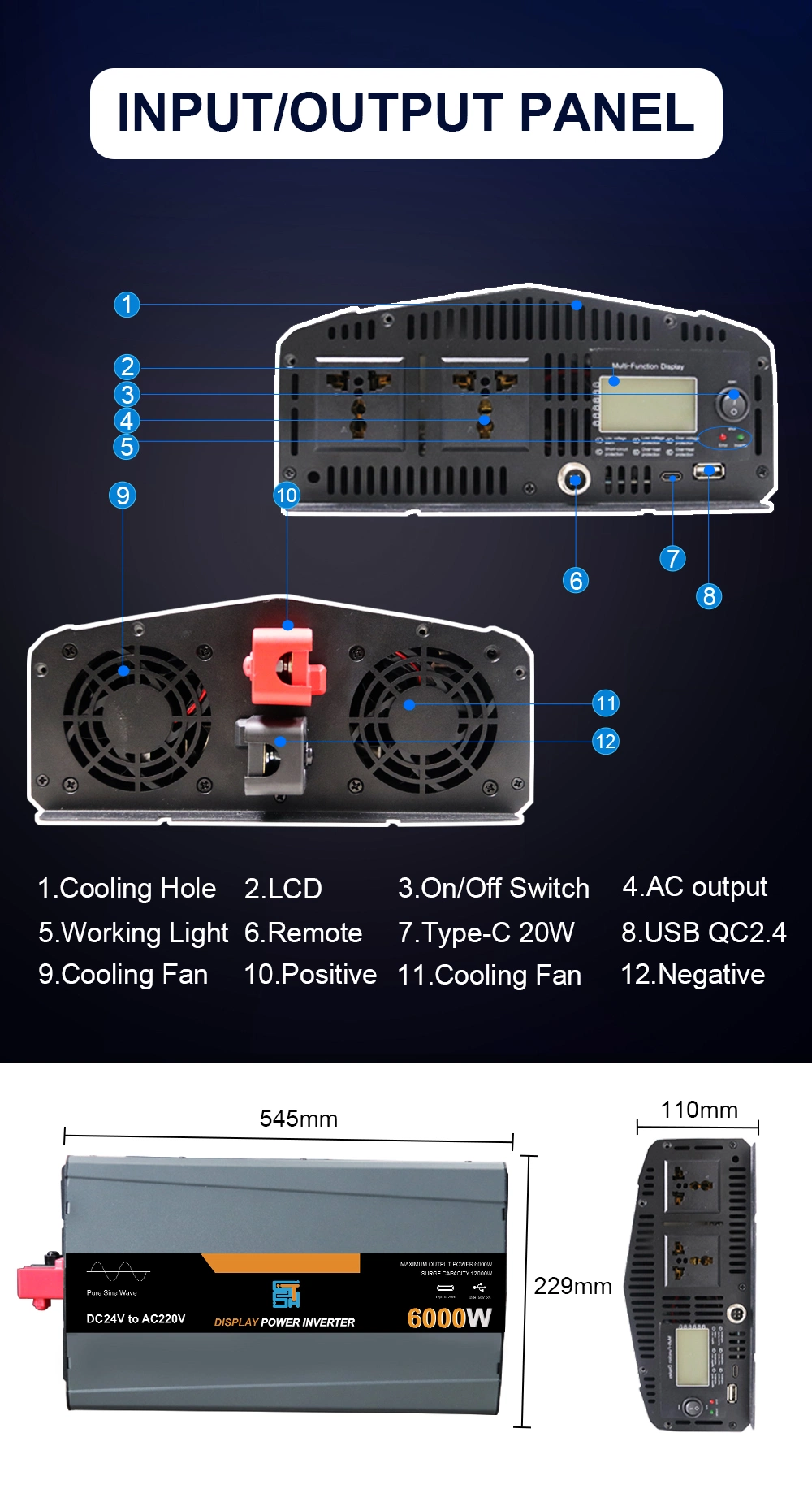 Pure Sine Wave 48V Power Converter 6000W DC to AC Solar Invereter