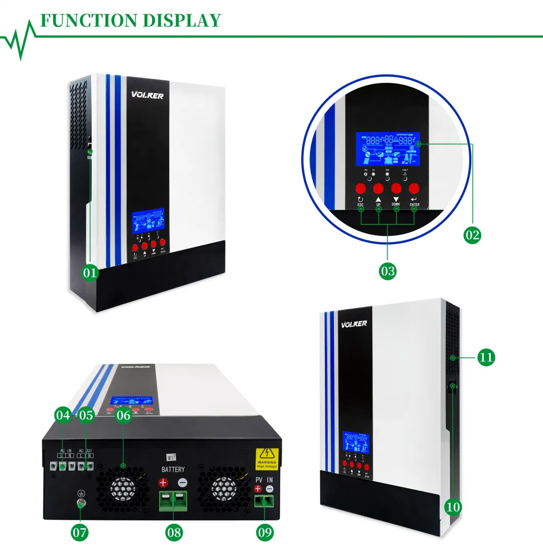 Volker Custom Hybrid Solar Inverter 2000W 2000va Pure Sine Wave Single Phase Invertor Solar Panel Converters