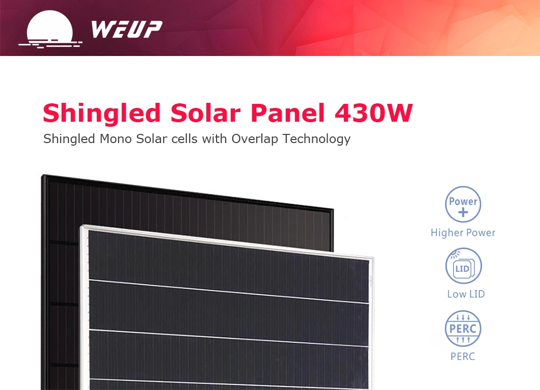 Weup Photovotaics Shingled 410W 420W 430W Mono Perc Full Black Solar Panel for Home PV Installation