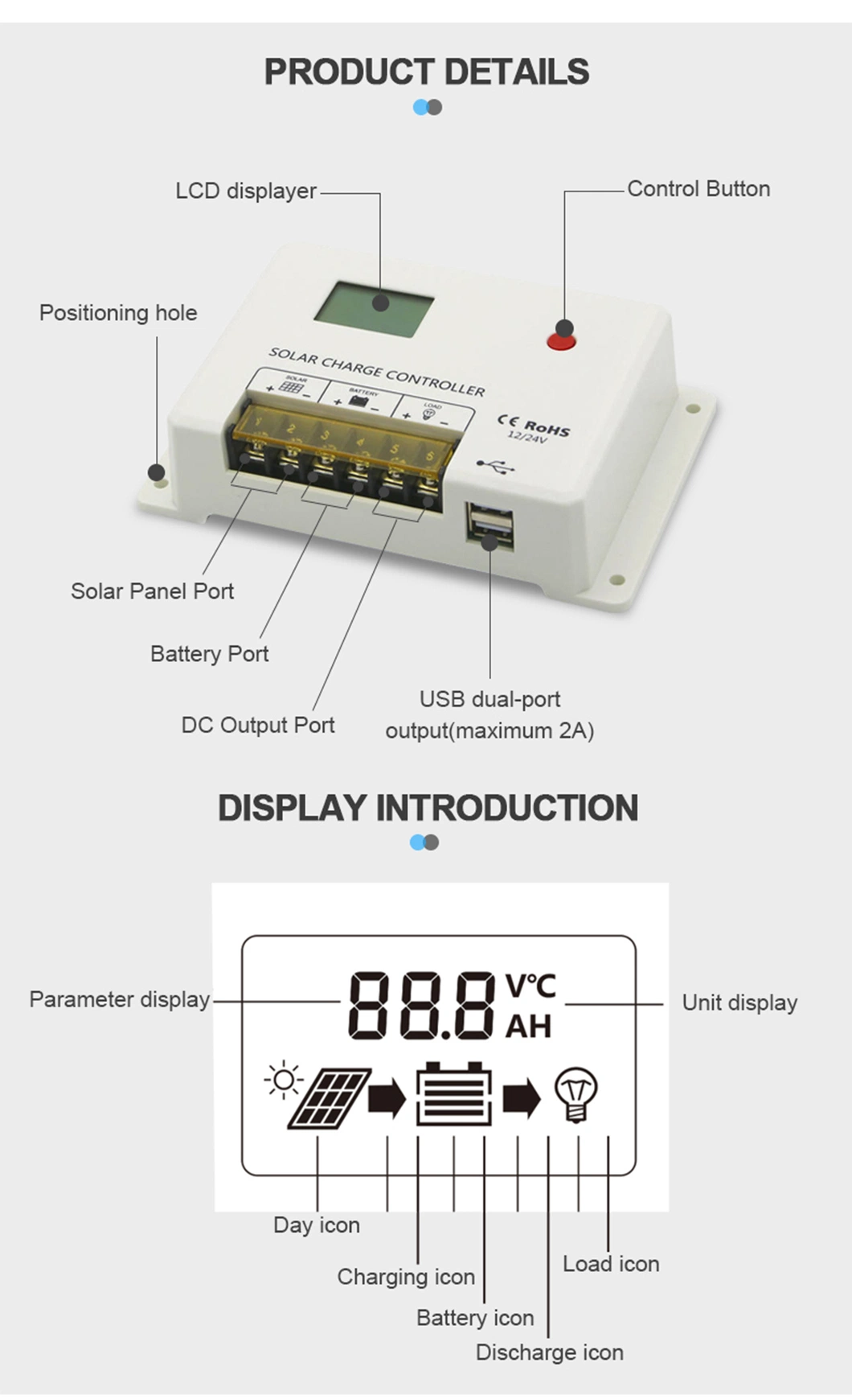 60A MPPT Solar Panel Battery Charger 12V 24V 36V 48V Solar Charger Controller MPPT 60A for Solar System