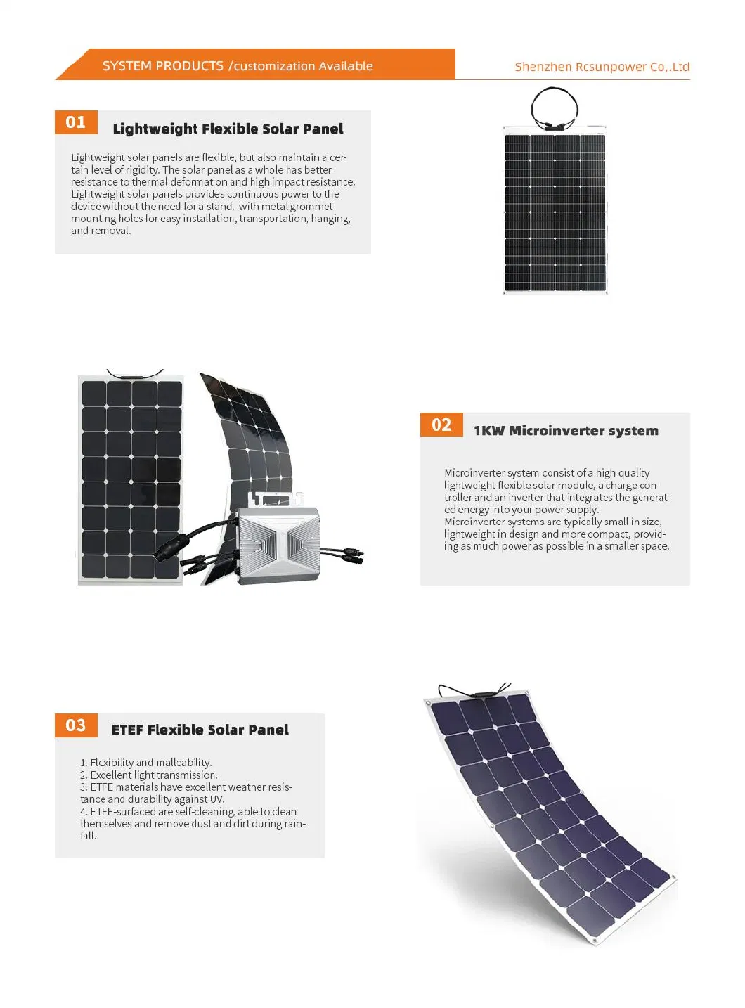 Lightweight Microinverter ETFE Flexible Solar Panel 5W-400W