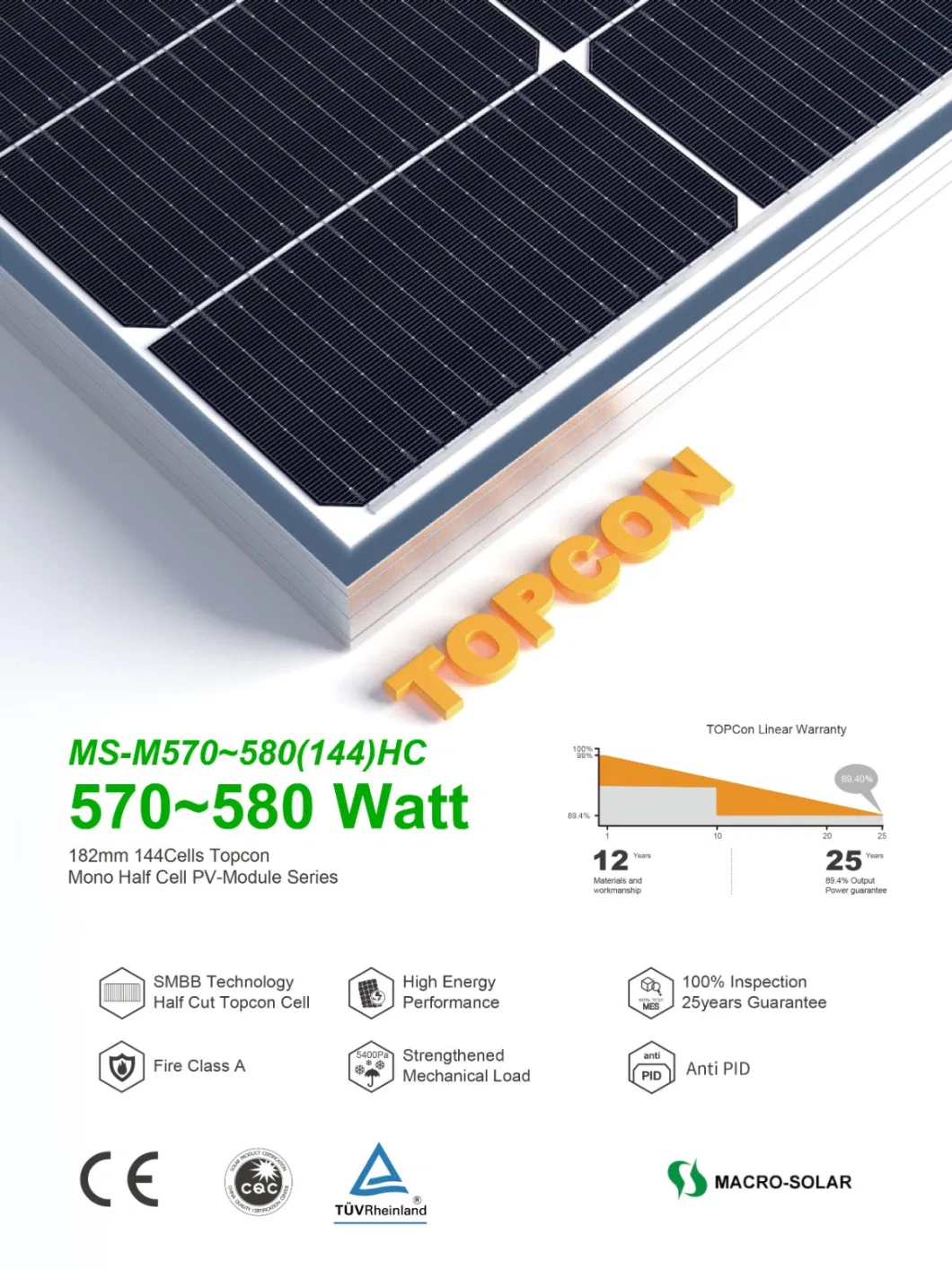 Hot Selling Solar Mono Efficiency 565W-580W Solar Panel Electricity Production Solar Panel Price