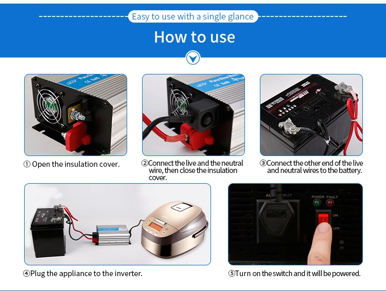 off Grid High Frequency DC to AC Converter 1000W Solar Power