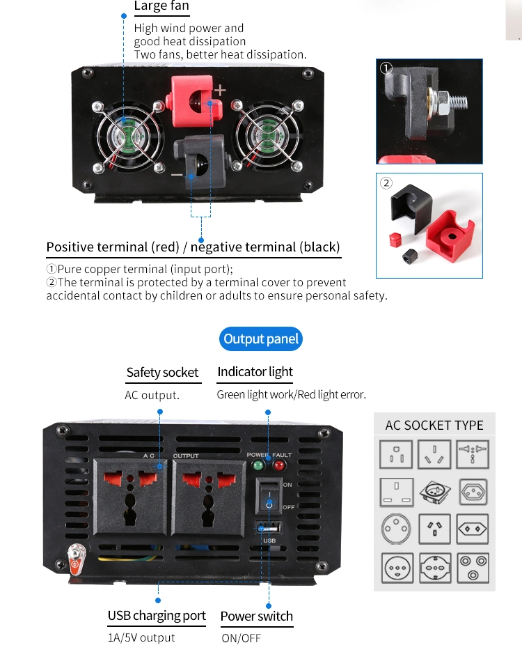 off Grid High Frequency DC to AC Converter 1000W Solar Power