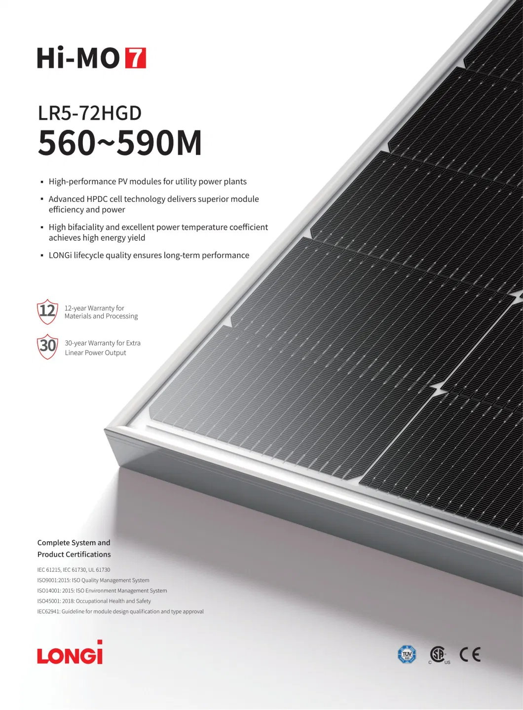 Longi Tier1 Solar Panel Hi-Mo6 New Model 560W 565W 570W 575W 585W PV Module