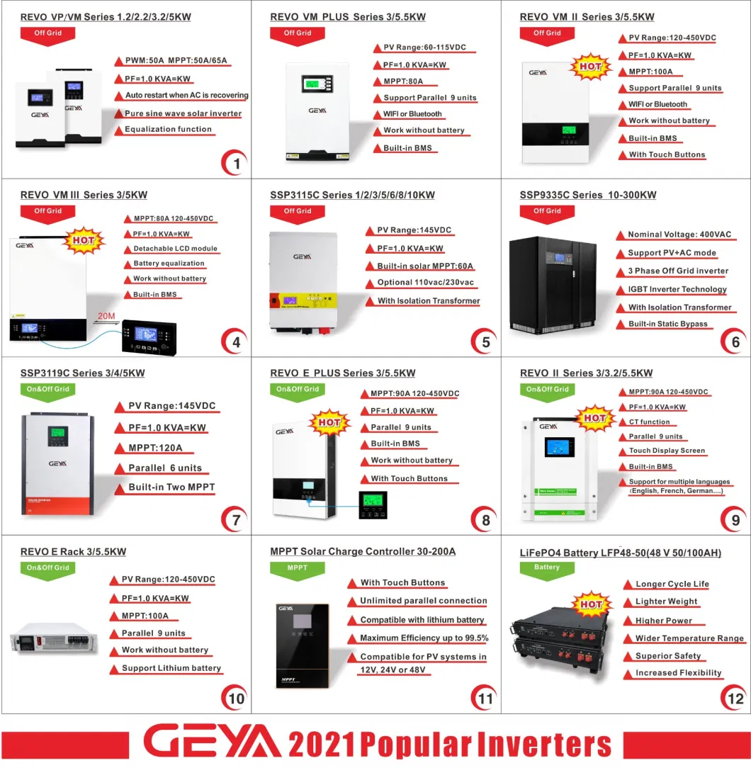 Geya Top 10 Inverters 5kv Inverter 5kVA Solar System Revo Series