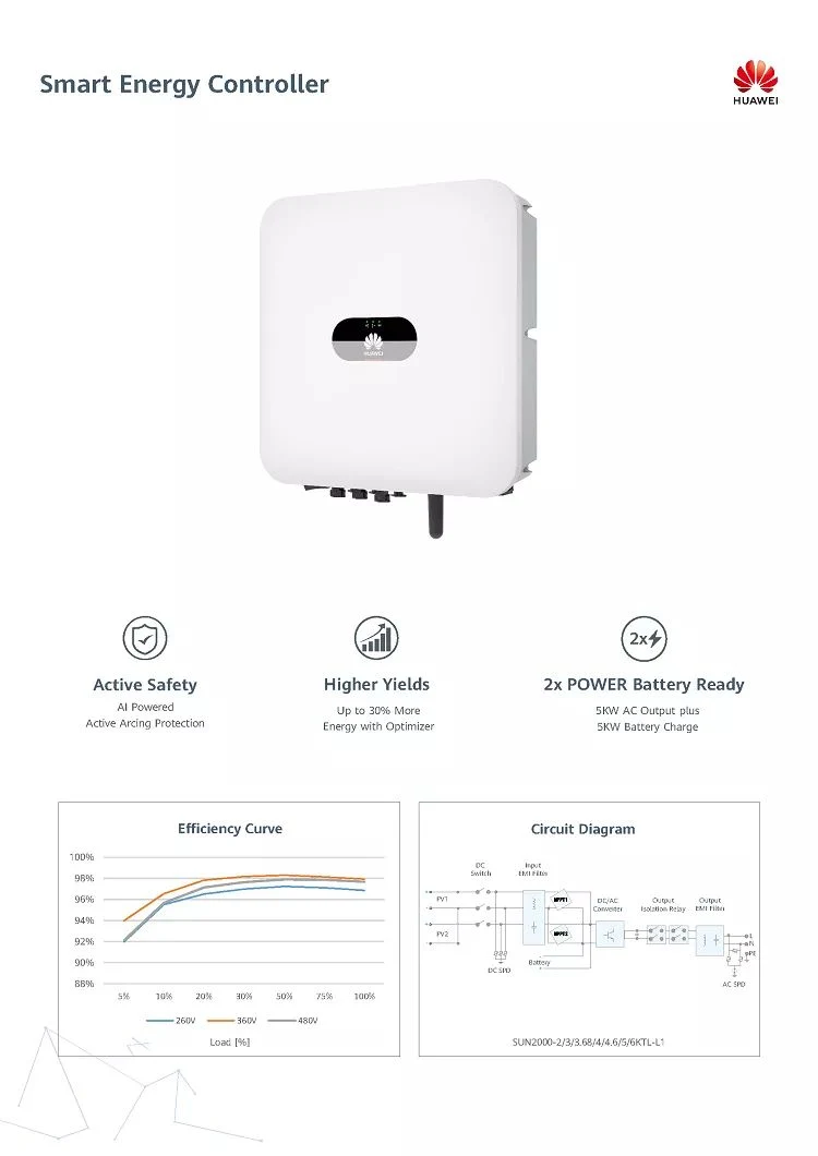 Huawei Sun2000-3/4/5/6ktl-L1 Solar Hybrid Inverter 3kw 4kw 5kw 6kw Grid Tied PV Inverter