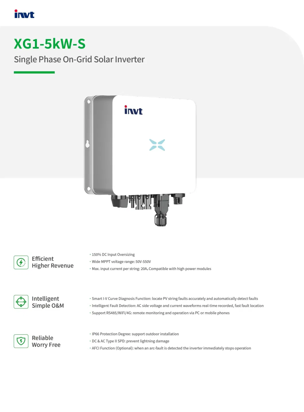 Invt Xg2.5ktl-S 2500W 2.5kw 1 MPPT Single Phase on Grid PV Grid Tied Solar Inverter